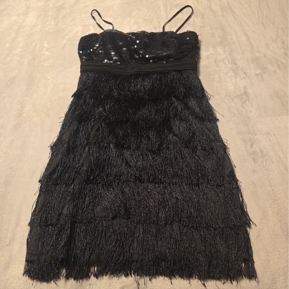 Vintage Y2K Fringe Sequin Flapper Black Dress Halloween Roaring 20s Costume
